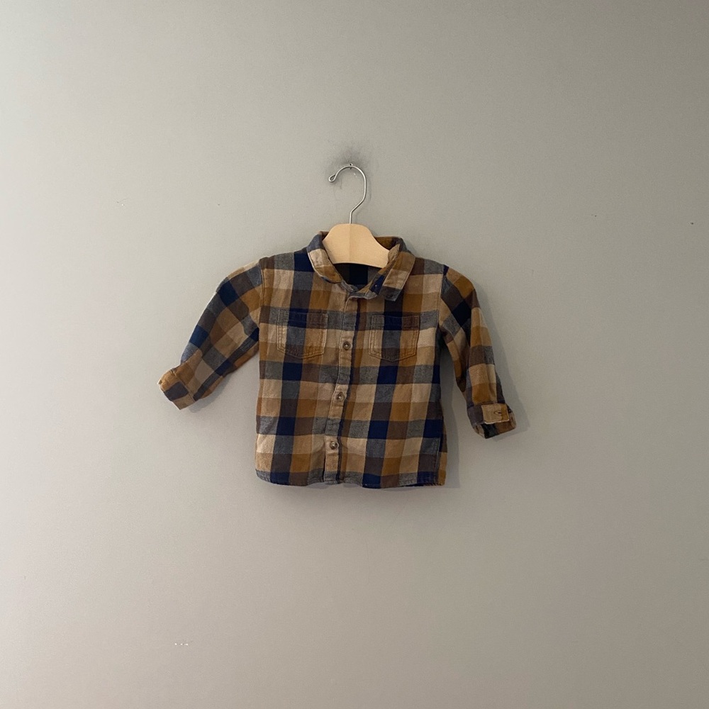 $8 ADD ON h&m 9-12M flannel plaid button down zara top shirt tee little‎ co. boy